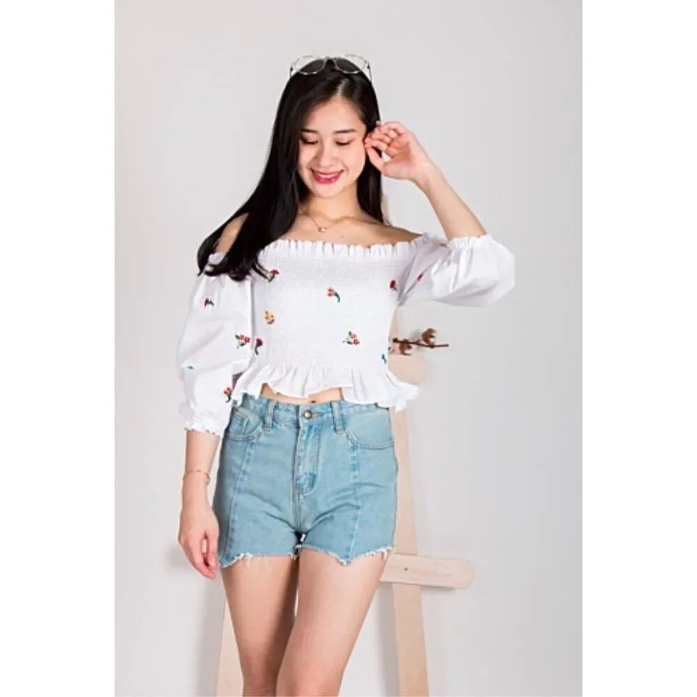 Womens Zara Chocolate USA Floral Embroidered Off Shoulder Crop Top - Sz M